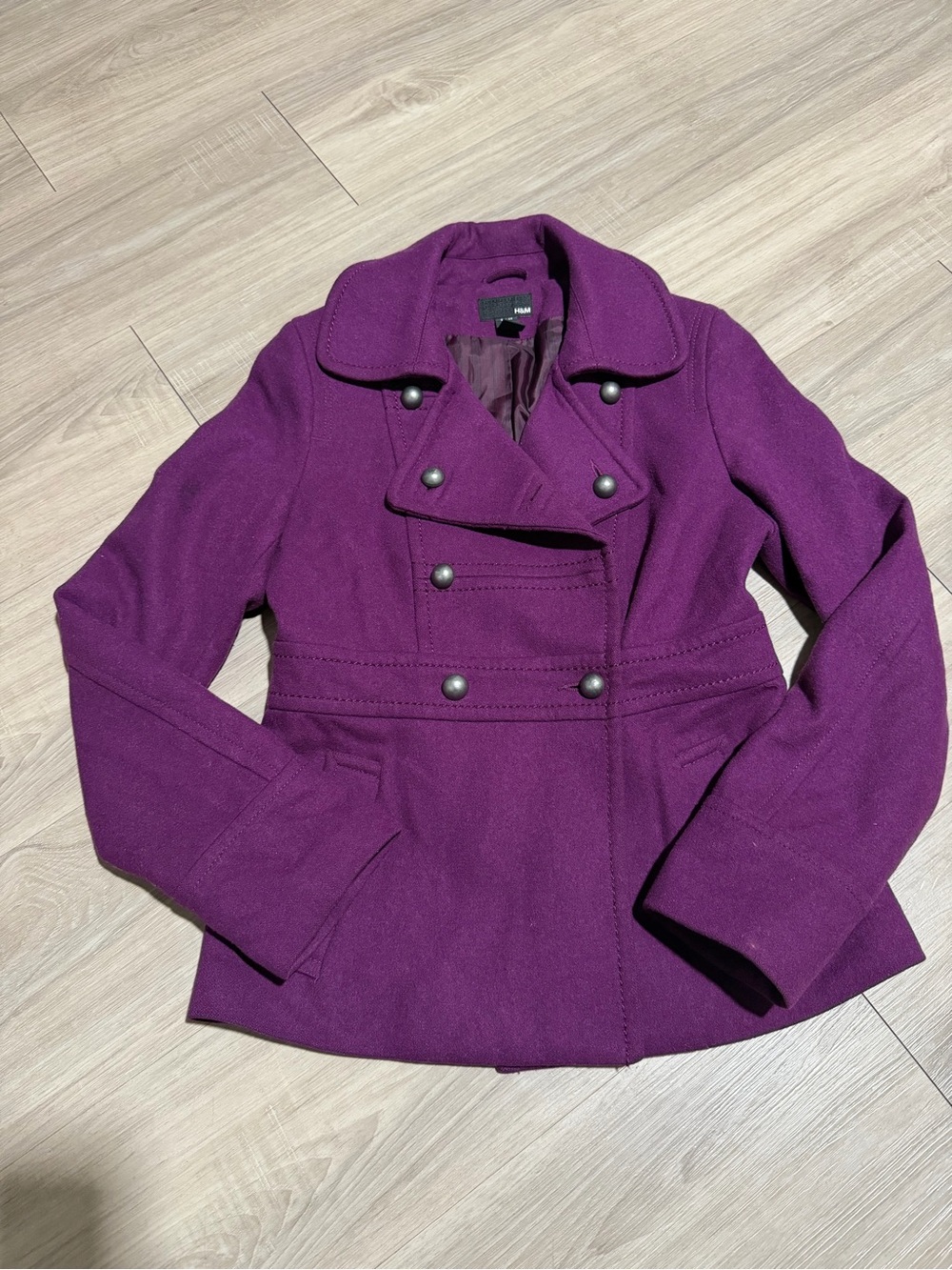 H&M Purple Wool Blend Double Breasted Moto Jacket Women’s US 4